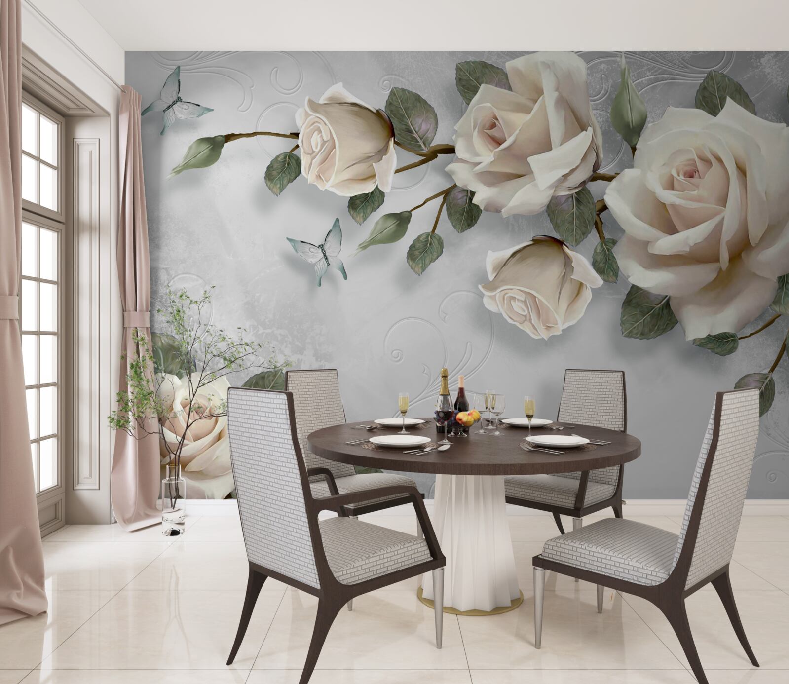 Fototapeta gałęzie delikatnie kwitnącej róży