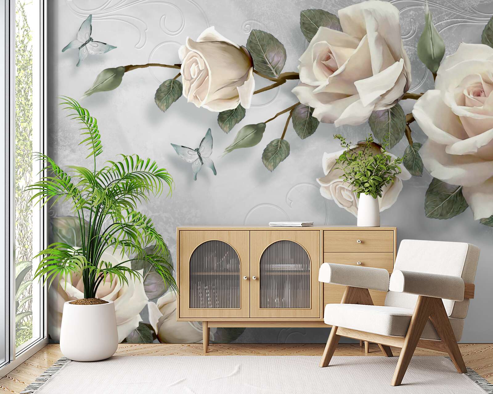 Fototapeta gałęzie delikatnie kwitnącej róży