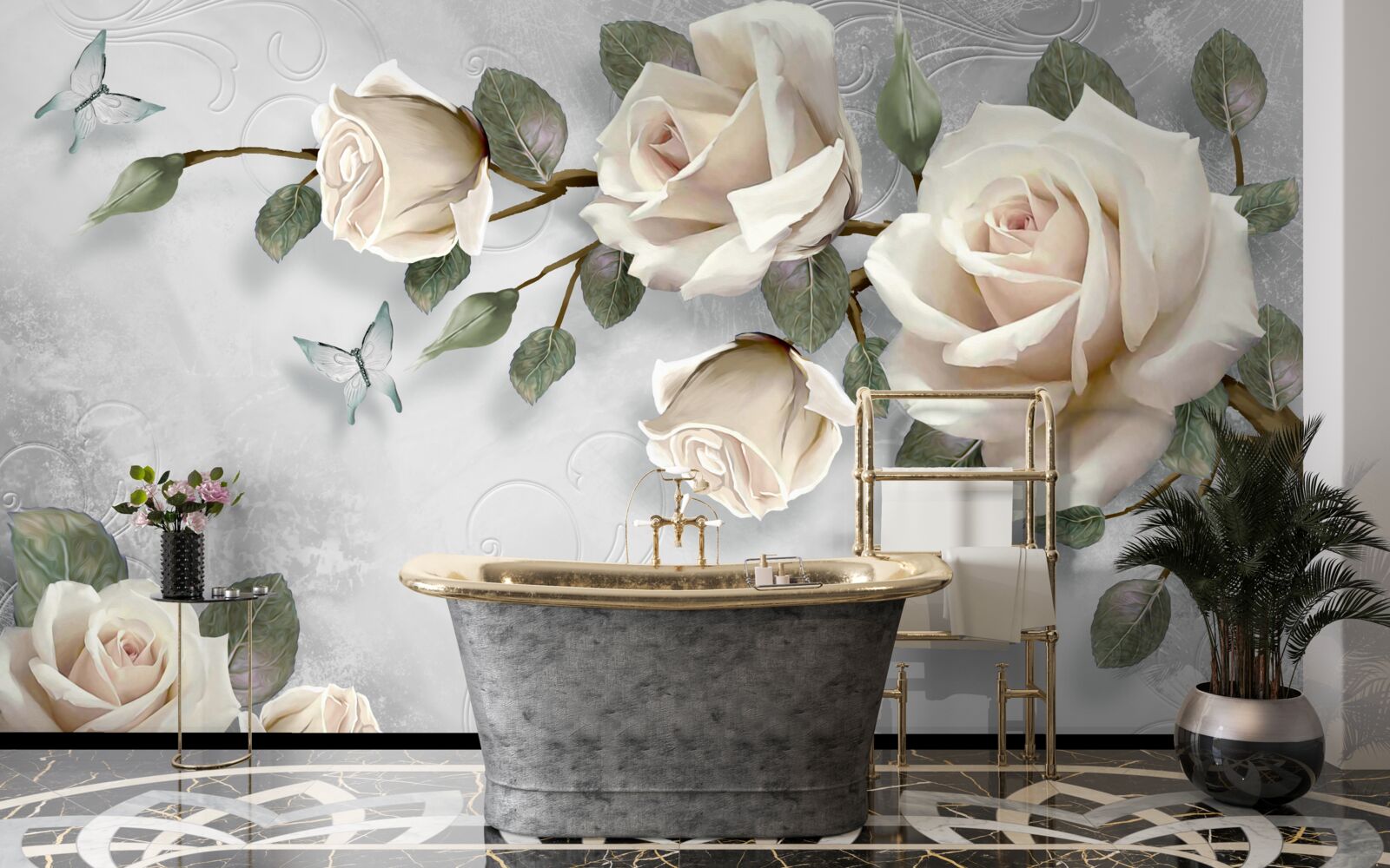 Fototapeta gałęzie delikatnie kwitnącej róży