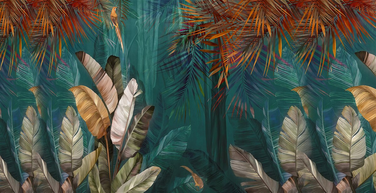 Fototapeta zielona dżungla jest pomalowana w jesienne odcienie