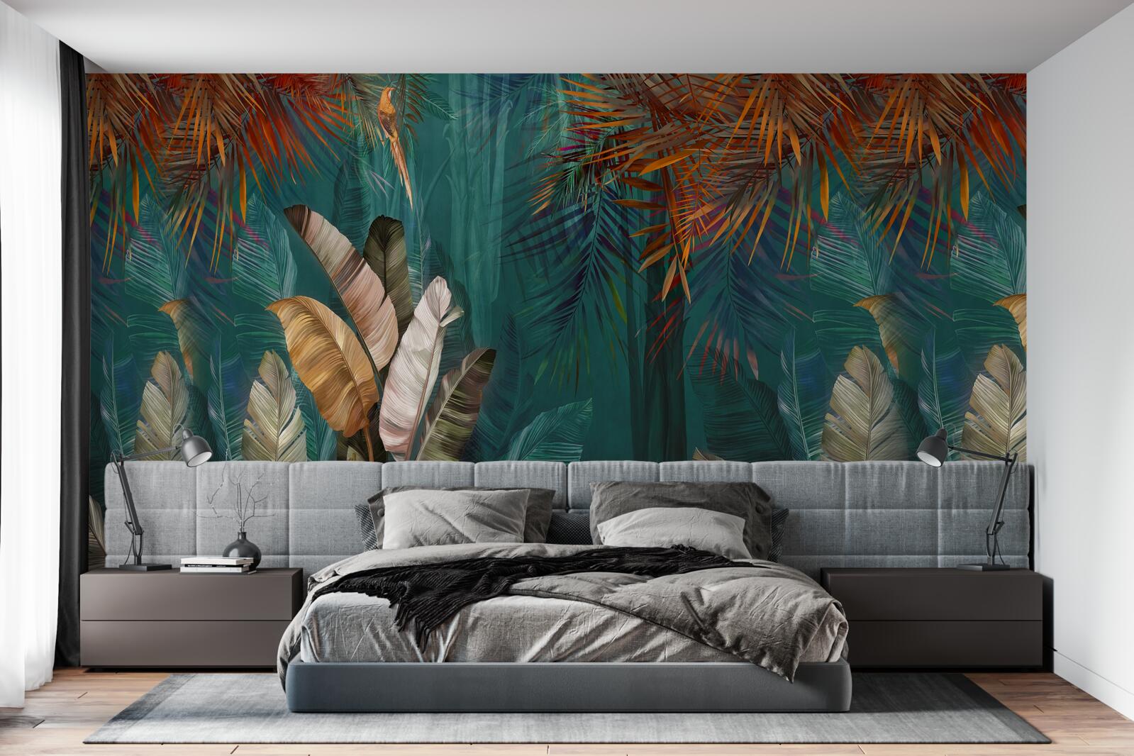 Fototapeta zielona dżungla jest pomalowana w jesienne odcienie