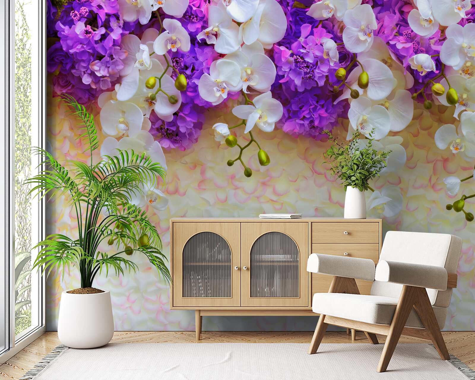 Fototapeta Śnieżnobiałe orchidee i kwiaty bzu