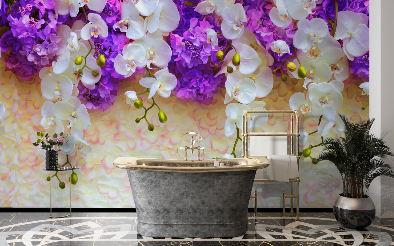 Fototapeta Śnieżnobiałe orchidee i kwiaty bzu