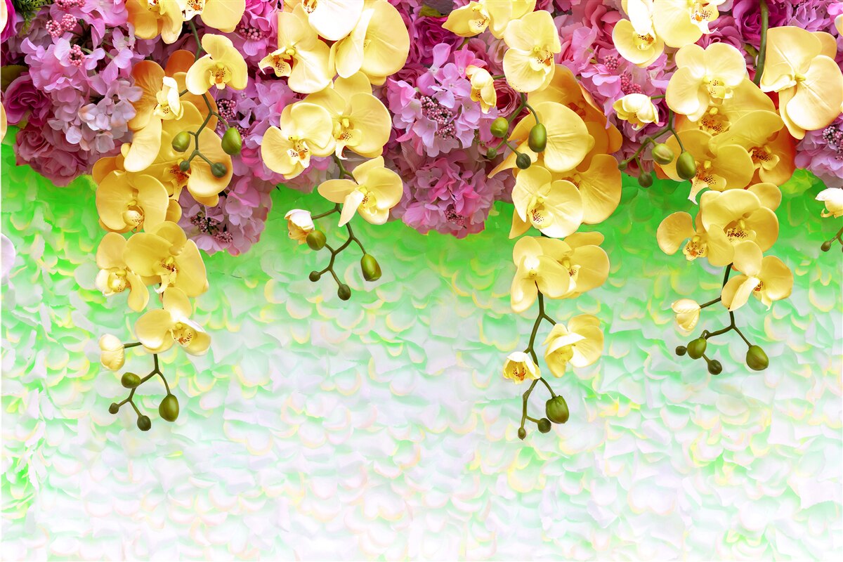 Fototapeta palne żółto-czerwone pąki na jasnej podstawie