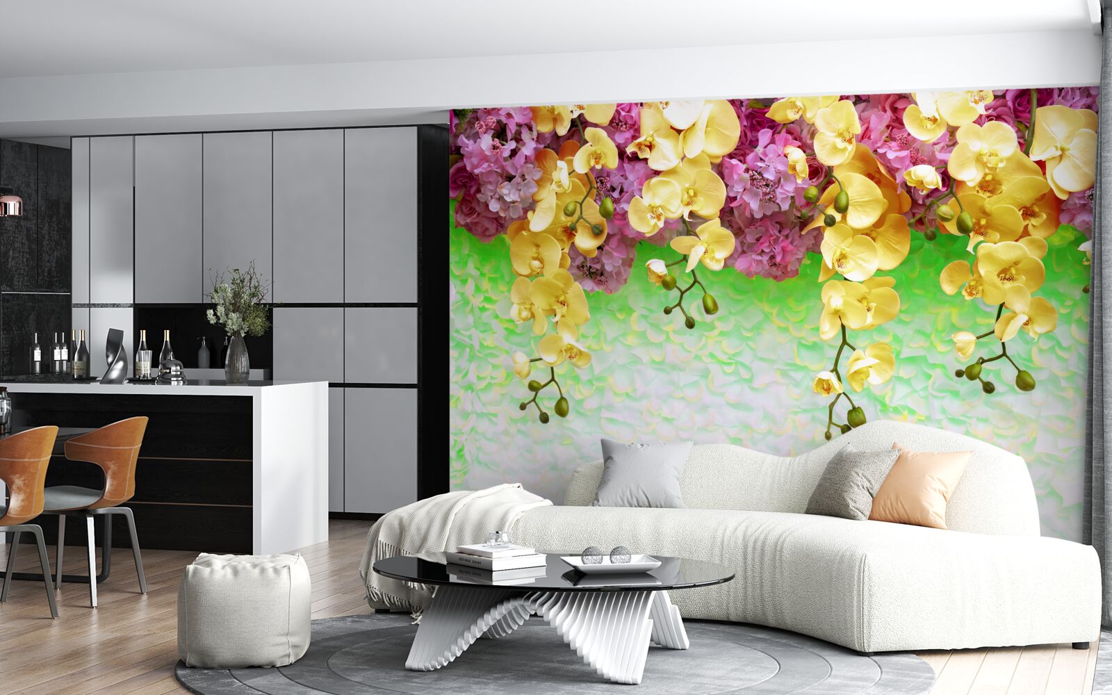 Fototapeta palne żółto-czerwone pąki na jasnej podstawie