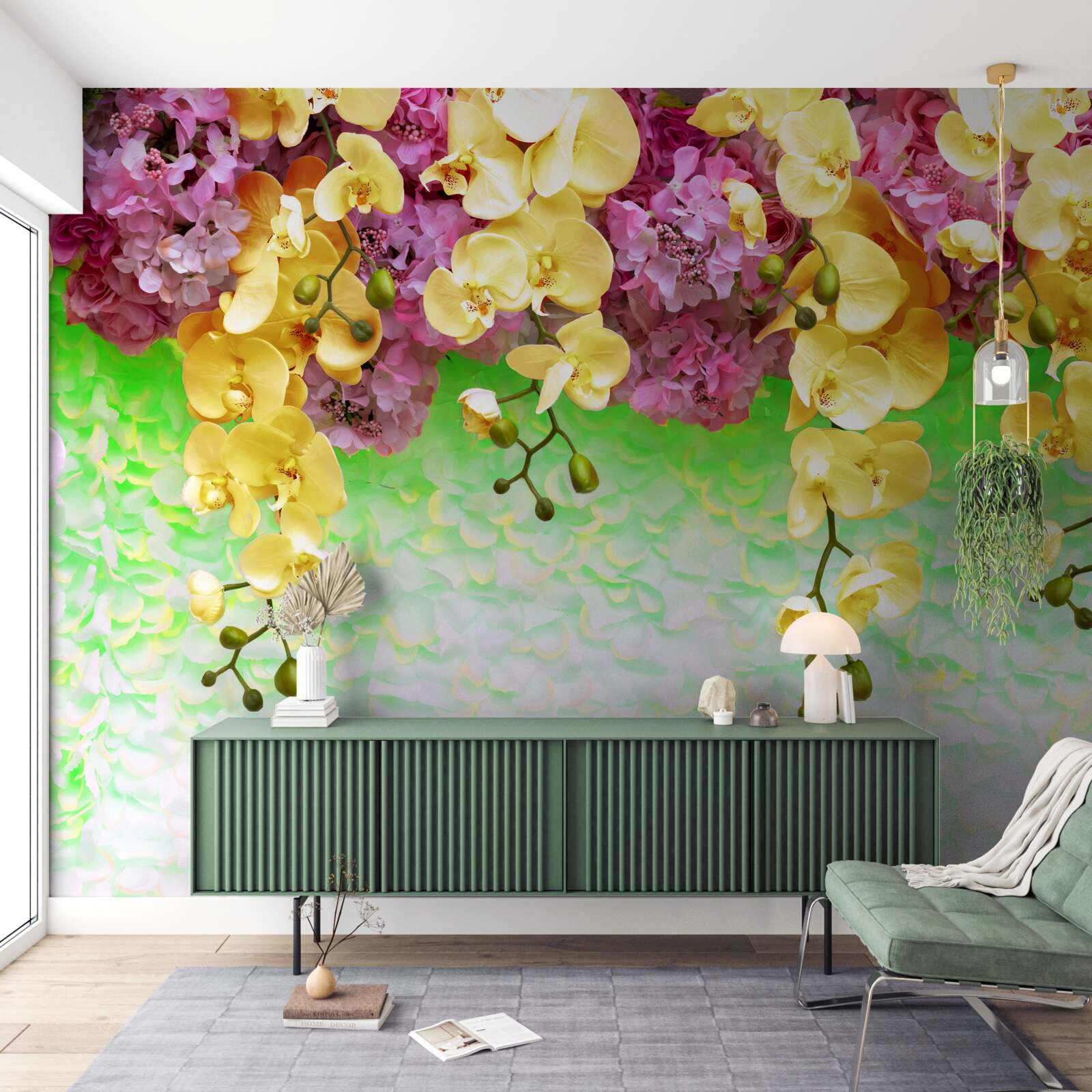 Fototapeta palne żółto-czerwone pąki na jasnej podstawie