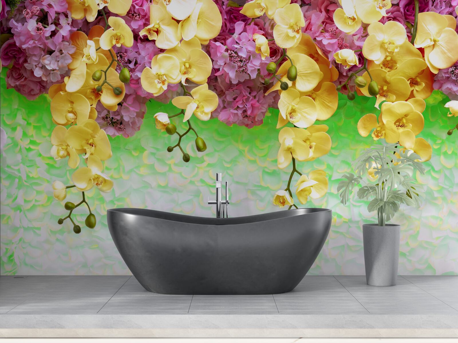 Fototapeta palne żółto-czerwone pąki na jasnej podstawie