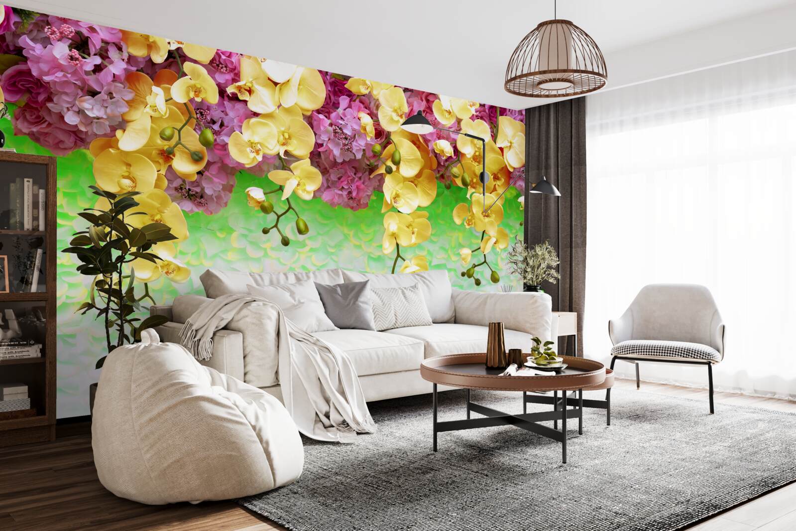 Fototapeta palne żółto-czerwone pąki na jasnej podstawie