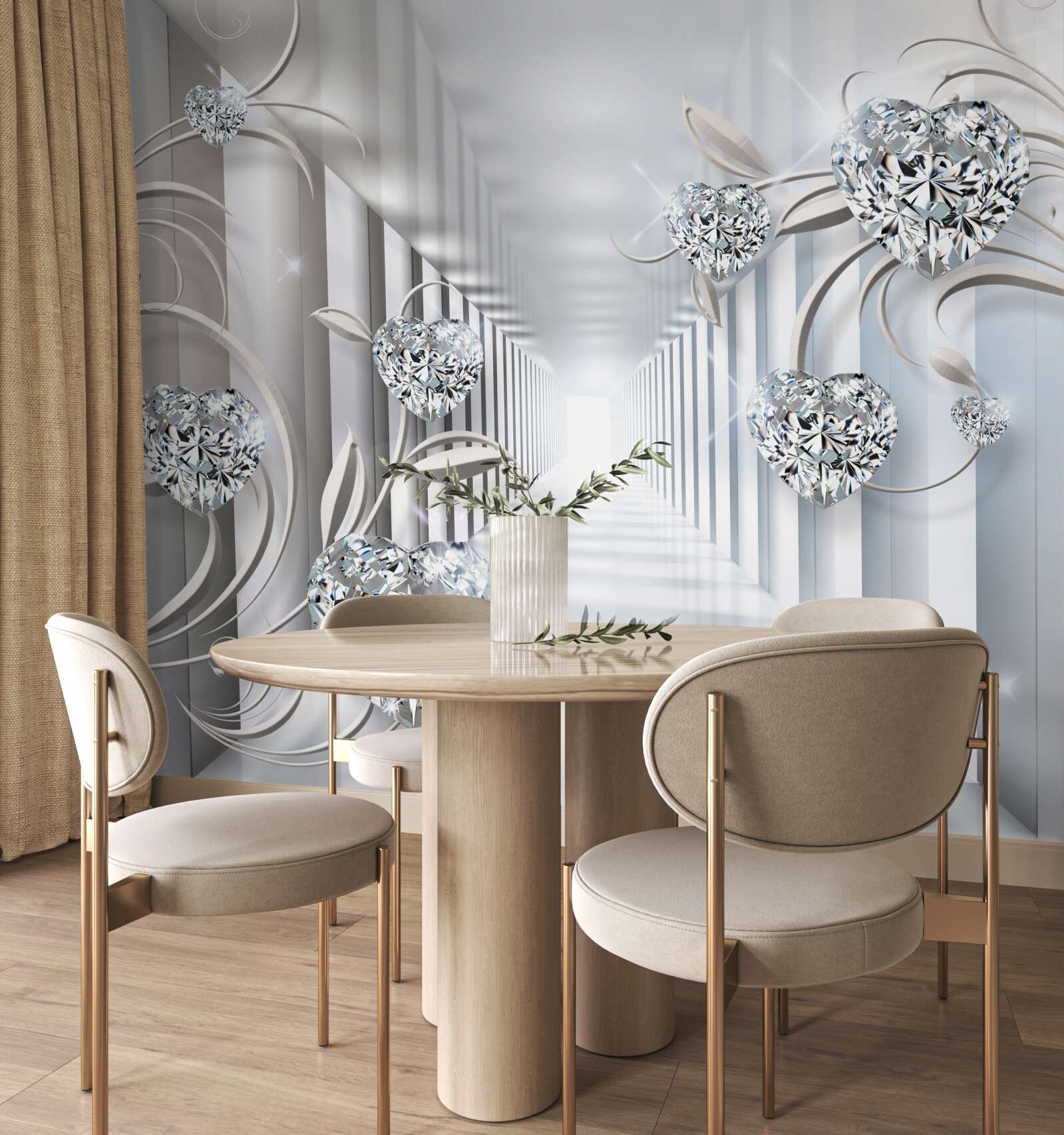 Fototapeta złote dekoracje na tle bezkresnego korytarza