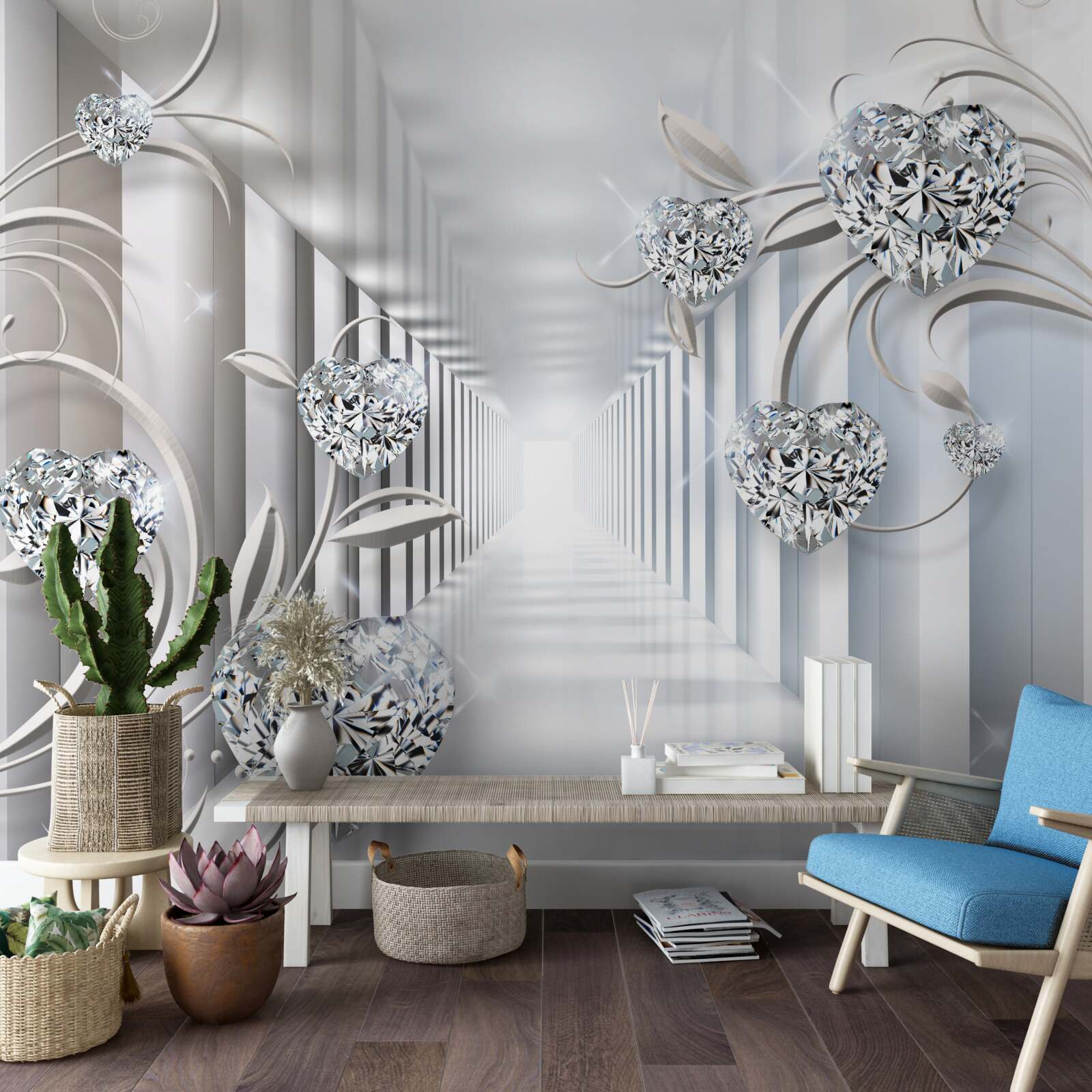 Fototapeta złote dekoracje na tle bezkresnego korytarza