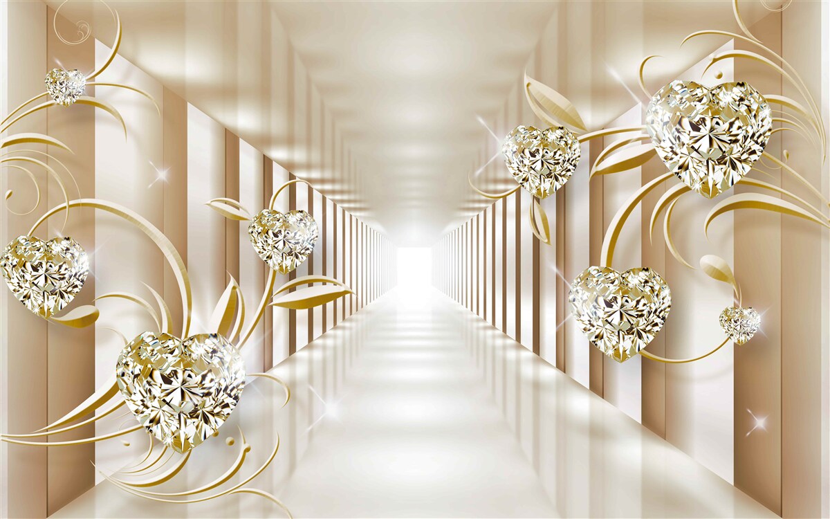 Fototapeta korytarz ze złotymi dekoracjami i abstrakcyjnymi kolumnami