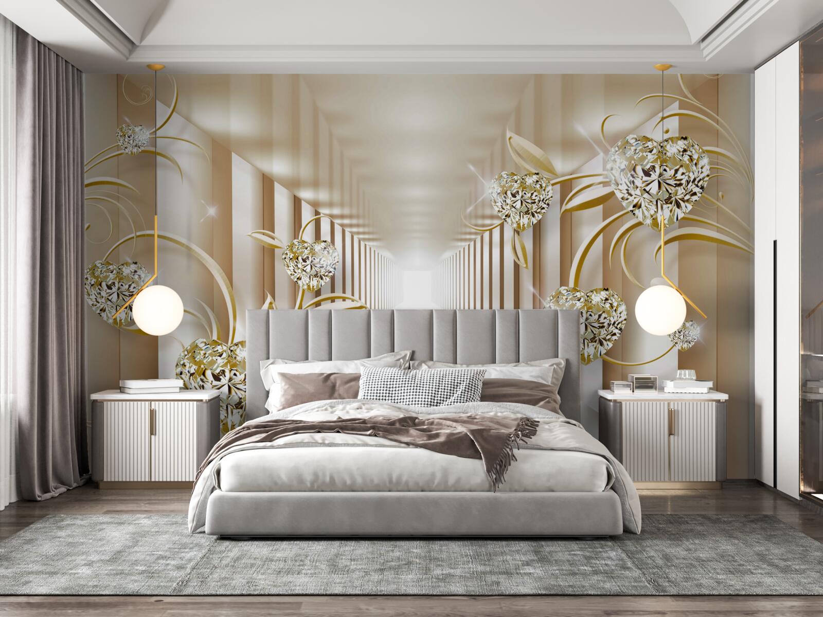 Fototapeta korytarz ze złotymi dekoracjami i abstrakcyjnymi kolumnami