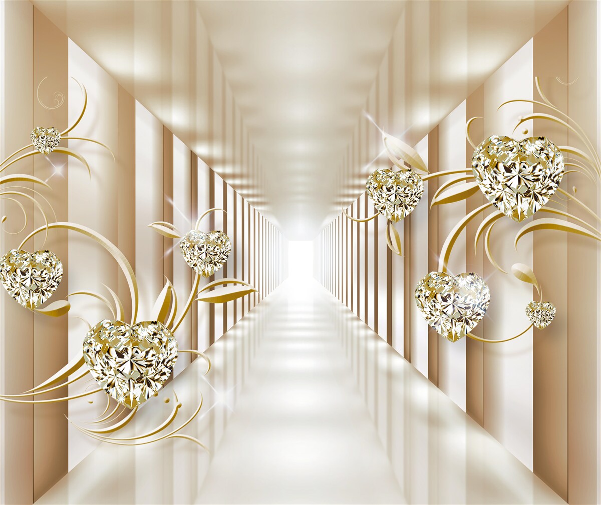 Fototapeta abstrakcyjny korytarz ozdobiony złotymi przedmiotami