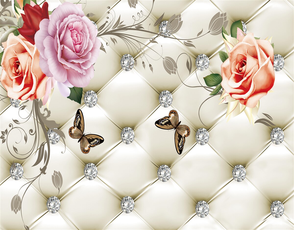 Fototapeta dekoracja tkaniny w postaci motyli i róż