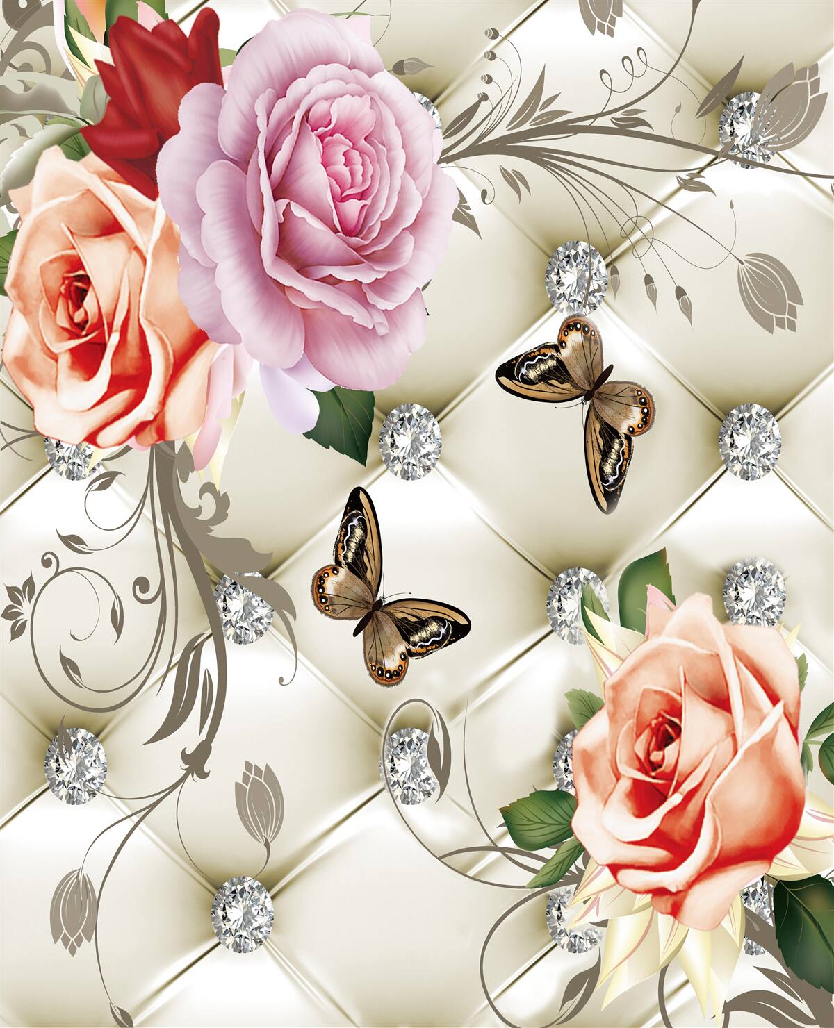 Fototapeta abstrakcyjne tło ozdobione perłami, kwiatami i różami