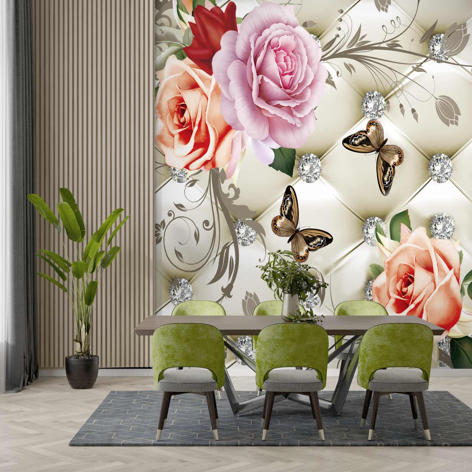 Fototapeta abstrakcyjne tło ozdobione perłami, kwiatami i różami