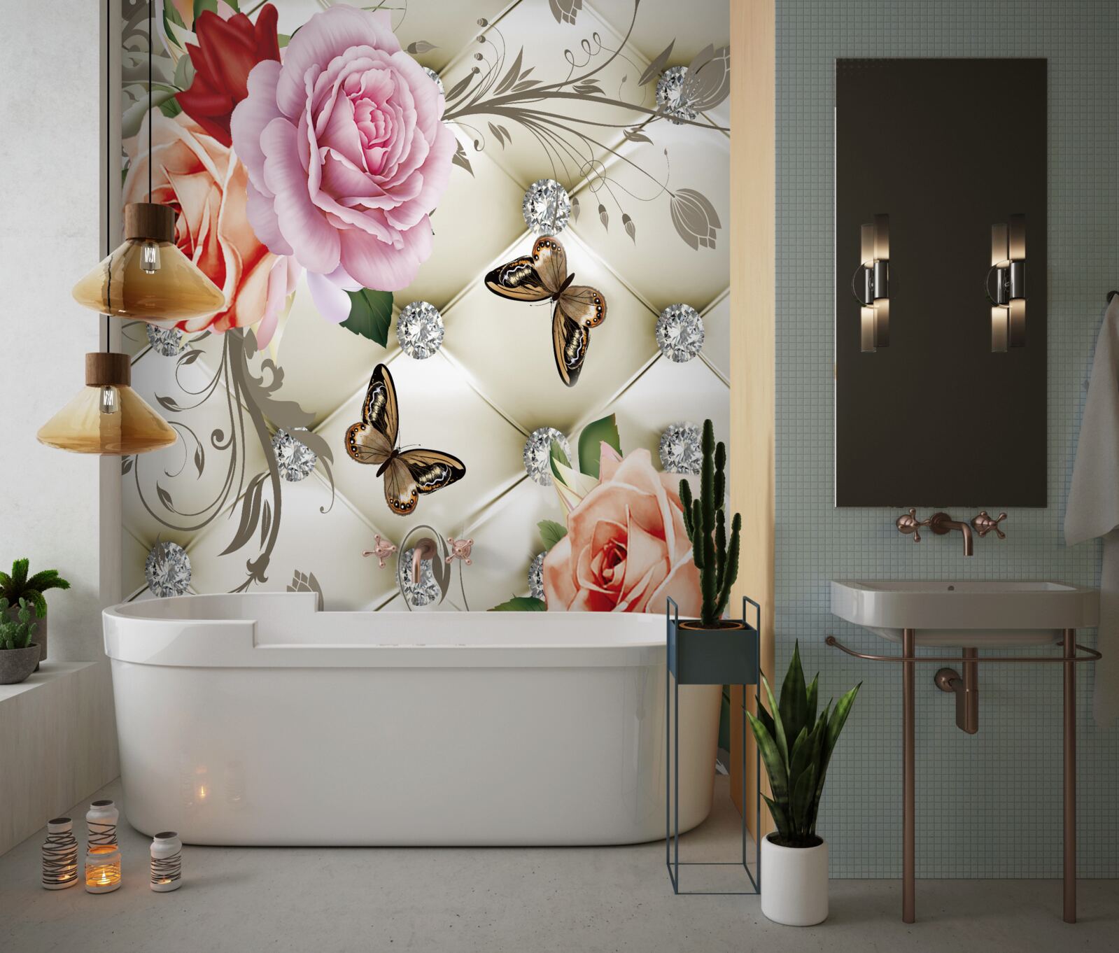 Fototapeta abstrakcyjne tło ozdobione perłami, kwiatami i różami