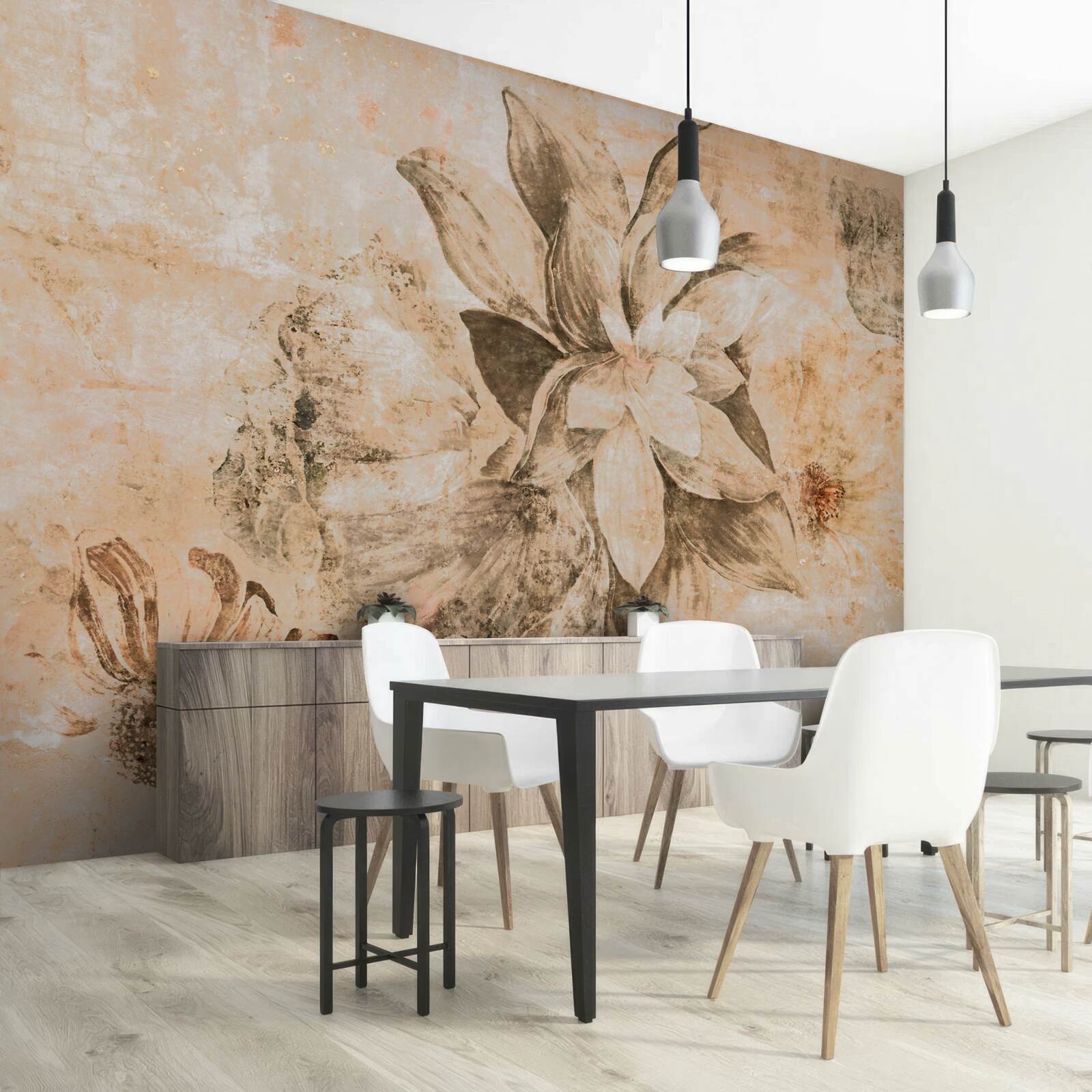 Fototapeta pączek otwierający się na brązowej podstawie