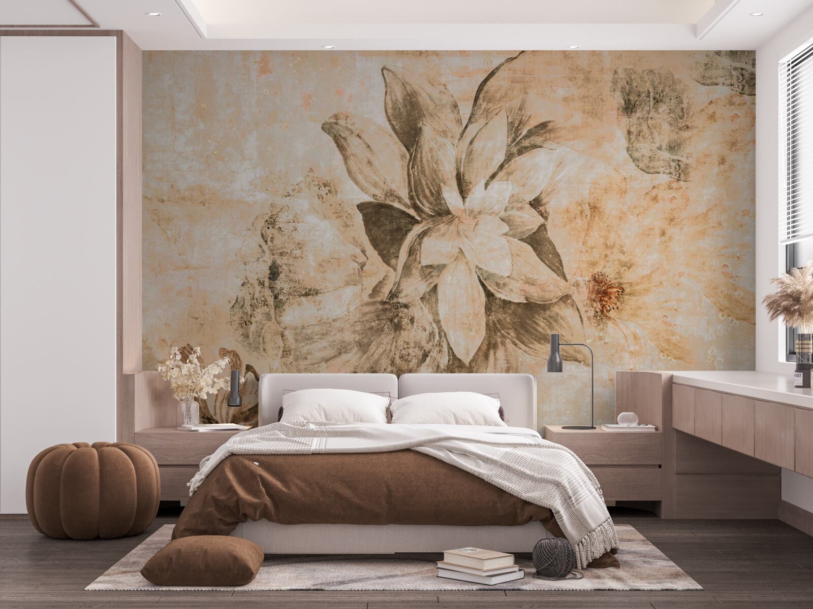 Fototapeta pączek otwierający się na brązowej podstawie