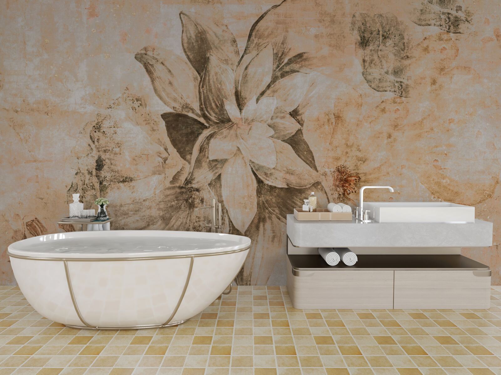 Fototapeta pączek otwierający się na brązowej podstawie