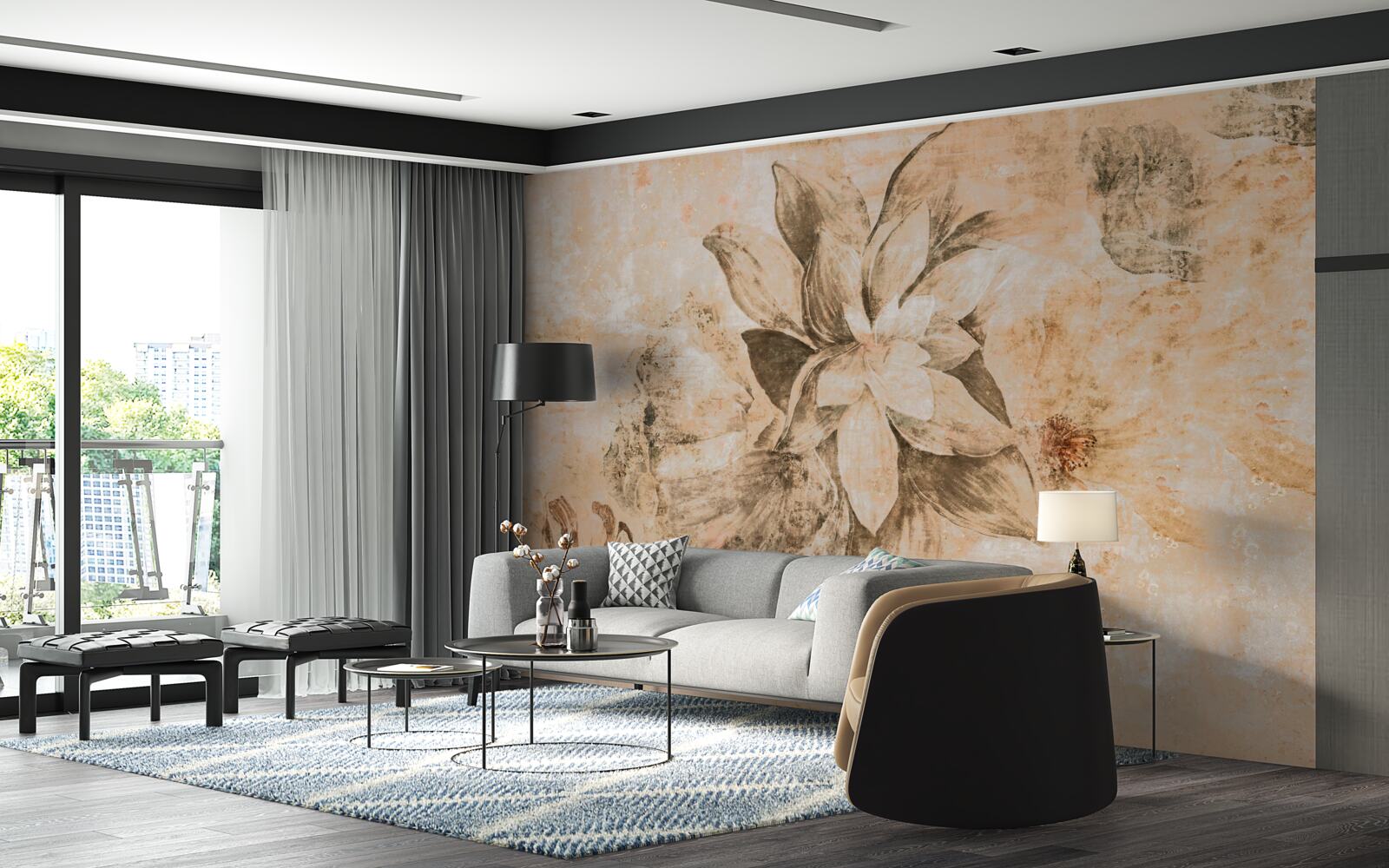 Fototapeta pączek otwierający się na brązowej podstawie