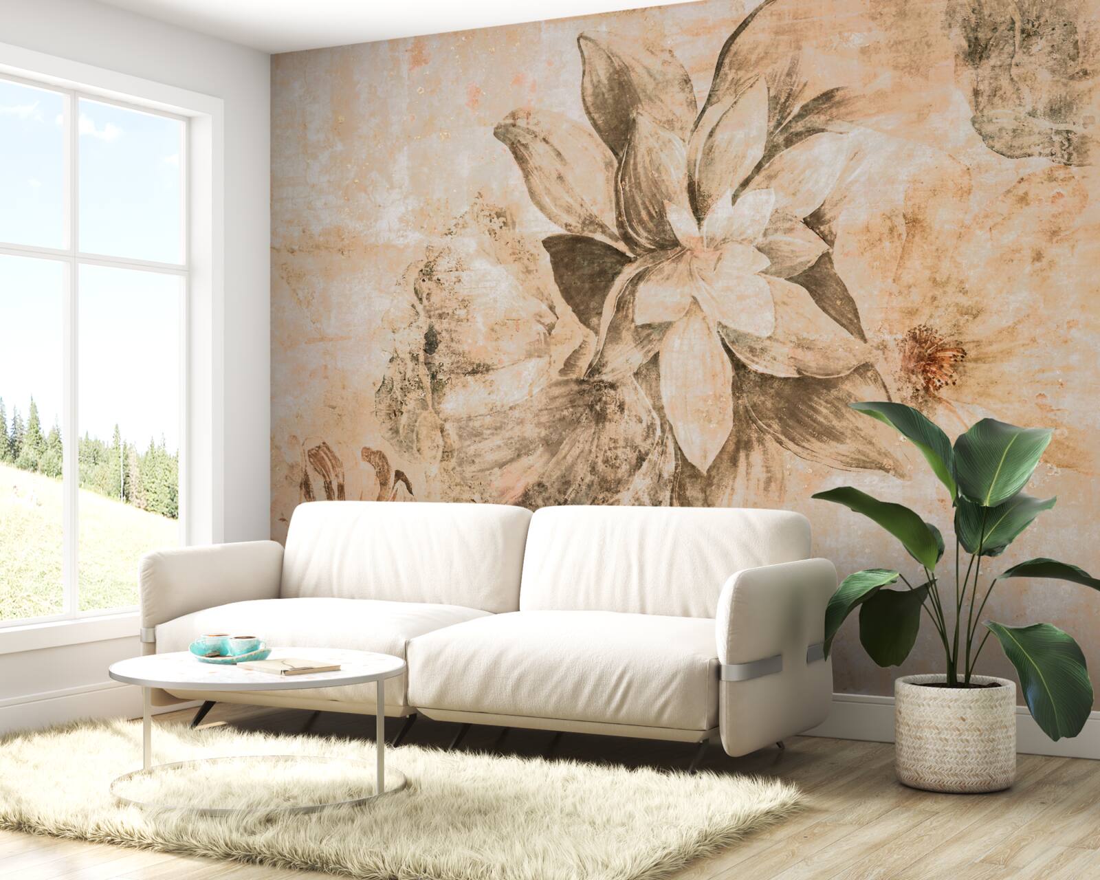 Fototapeta pączek otwierający się na brązowej podstawie