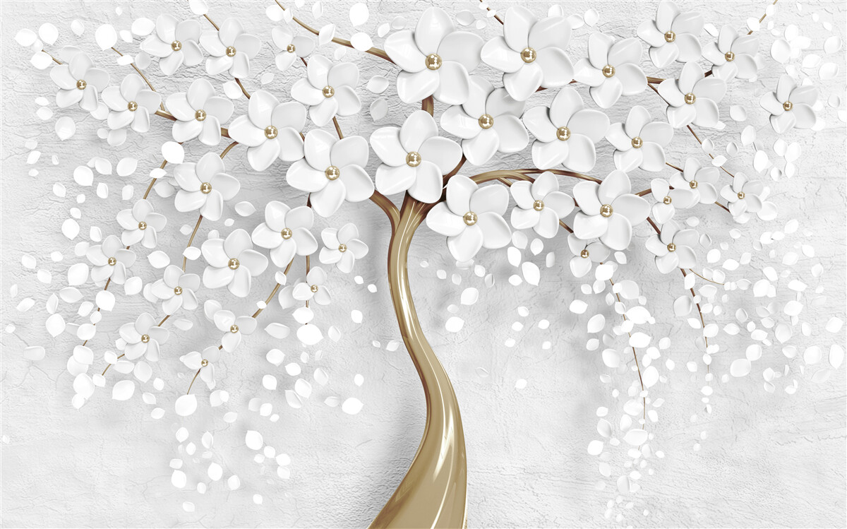 Fototapeta biało-liliowe kwiaty na dojrzałym drzewie