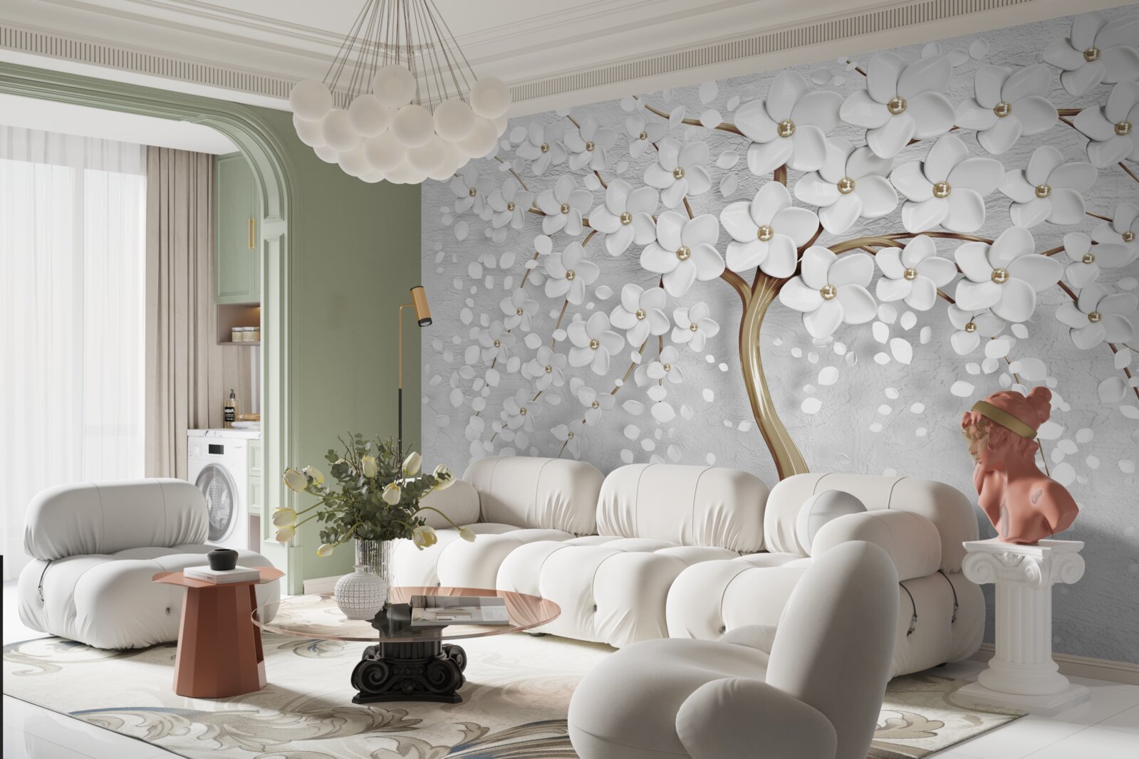 Fototapeta biało-liliowe kwiaty na dojrzałym drzewie