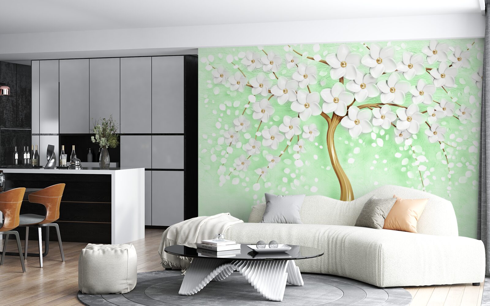 Fototapeta Śnieżnobiała wiśnia w letnim ogrodzie