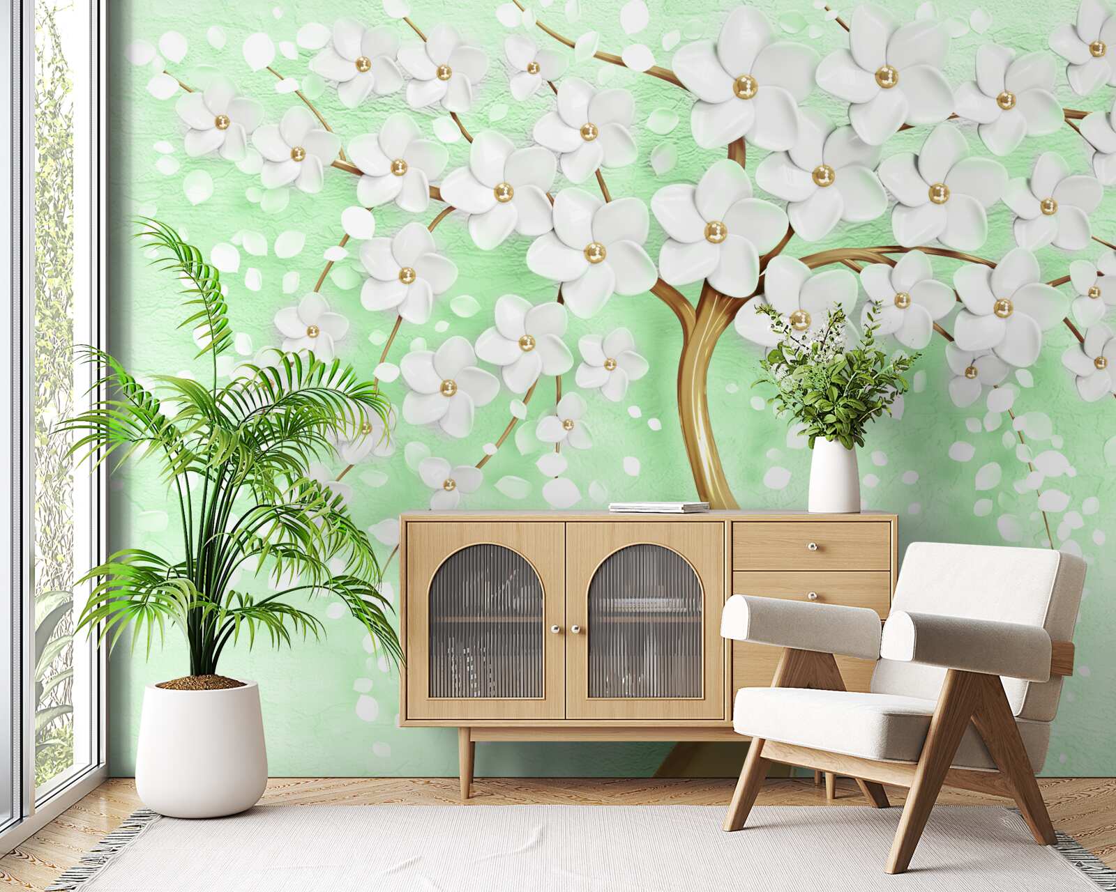 Fototapeta Śnieżnobiała wiśnia w letnim ogrodzie