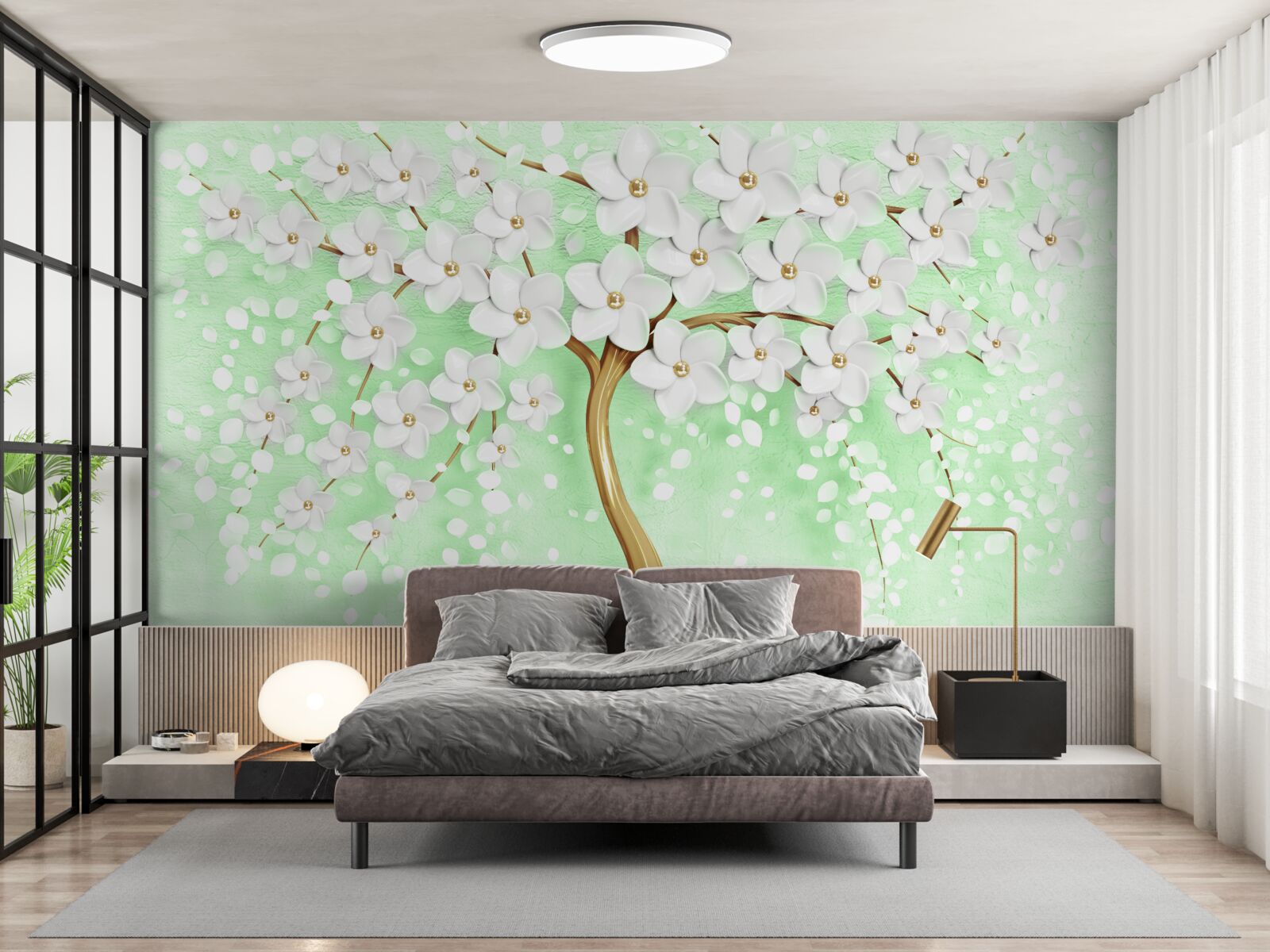 Fototapeta Śnieżnobiała wiśnia w letnim ogrodzie