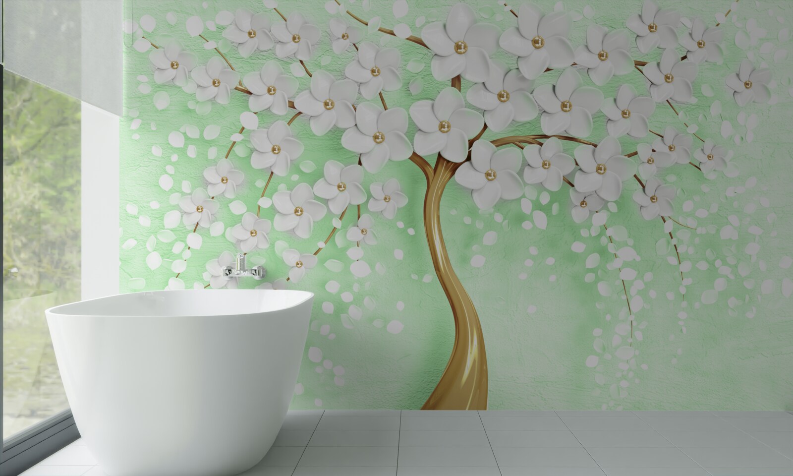 Fototapeta Śnieżnobiała wiśnia w letnim ogrodzie