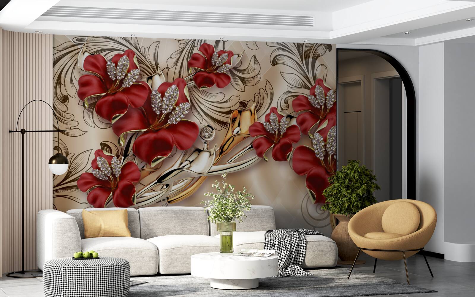 Fototapeta złota biżuteria z czerwonymi pąkami