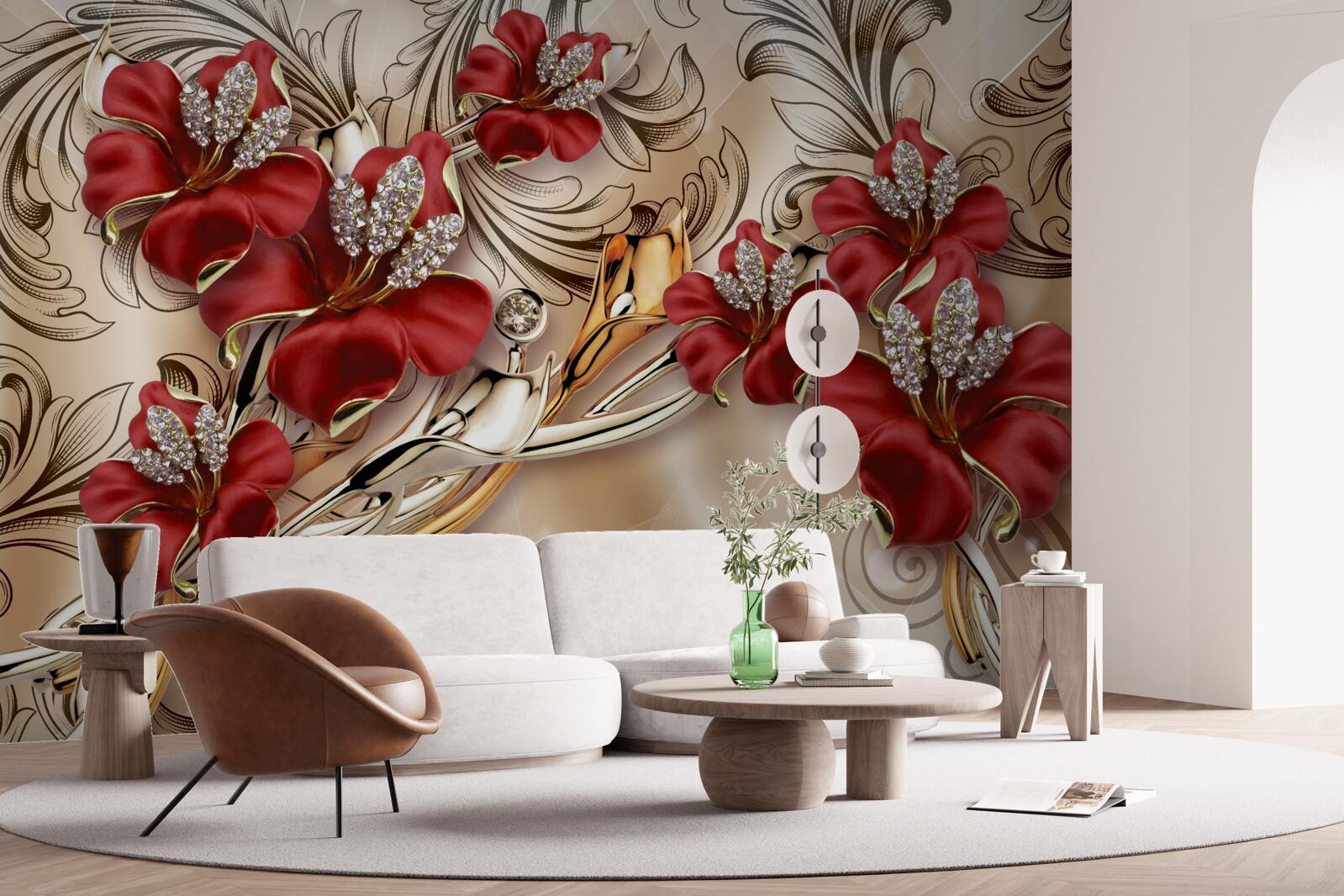 Fototapeta złota biżuteria z czerwonymi pąkami