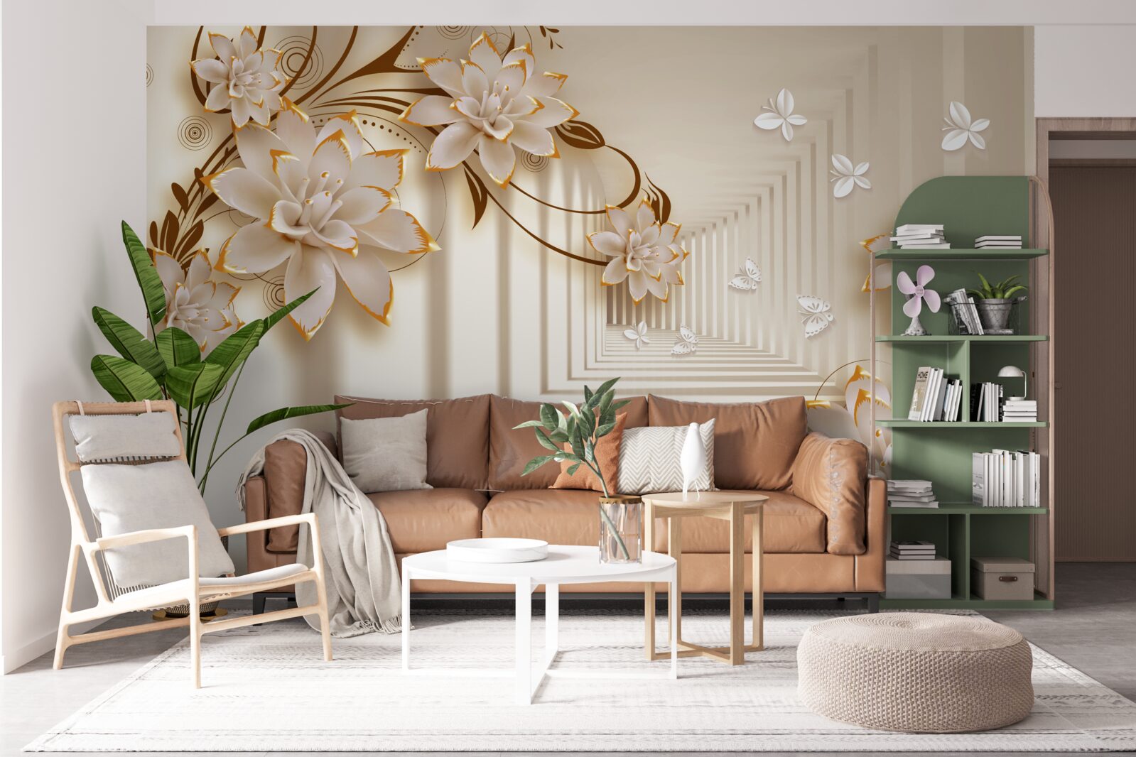 Fototapeta kolumny i kwiaty tworzą nierealny tunel