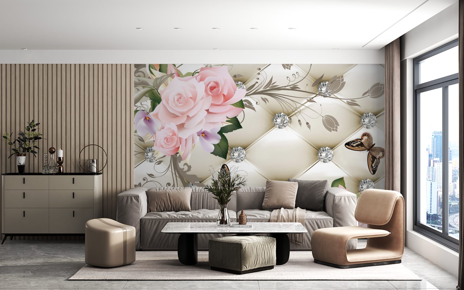 Fototapeta kwiatowa faktura na białej tkaninie ozdobiona perłami