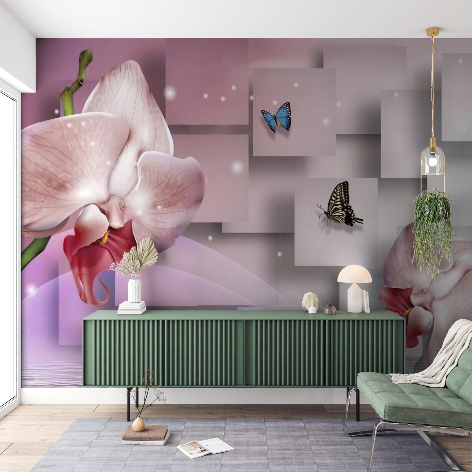 Fototapeta jaskrawo kolorowe motyle i orchidee