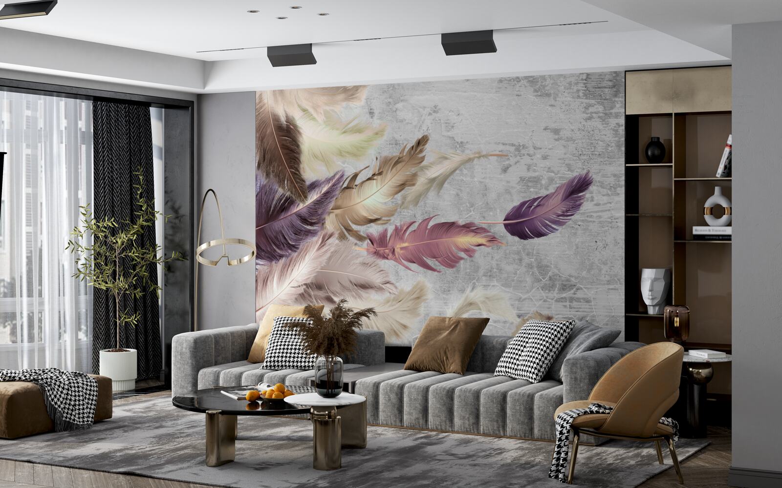 Fototapeta pióra w różnych kolorach kołyszą się na wietrze