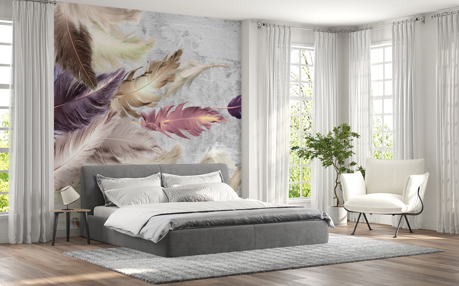 Fototapeta pióra w różnych kolorach kołyszą się na wietrze