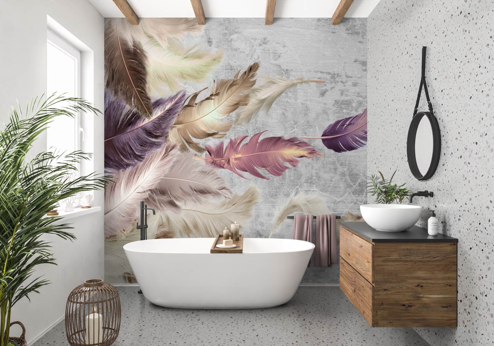 Fototapeta pióra w różnych kolorach kołyszą się na wietrze