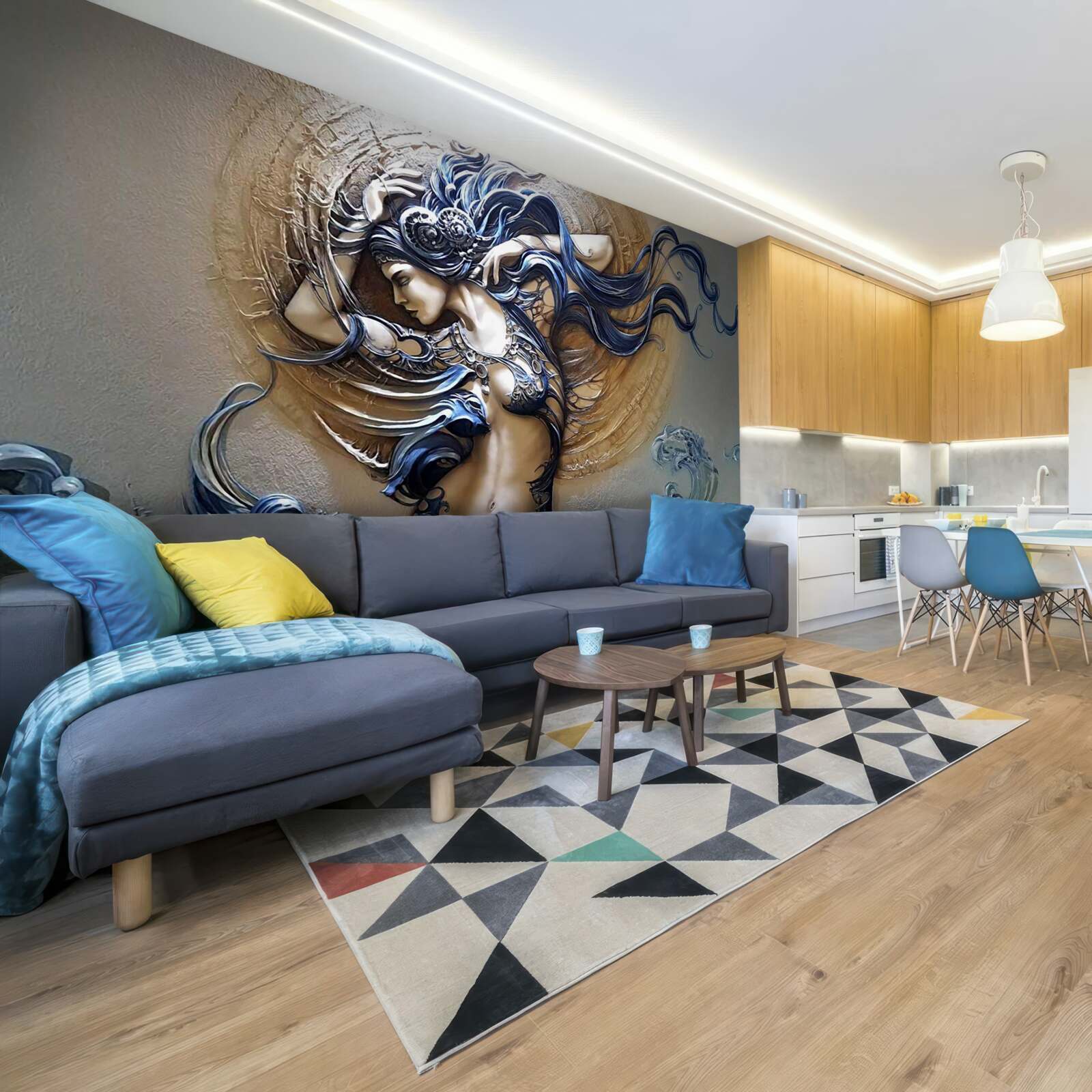 Fototapeta wizerunek dziewczynki w jasnych kolorach ze słońcem w tle