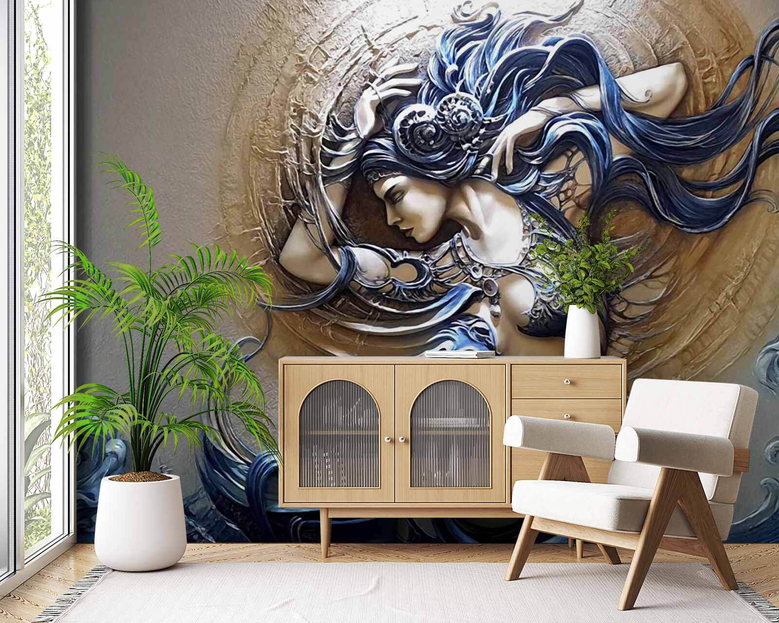 Fototapeta wizerunek dziewczynki w jasnych kolorach ze słońcem w tle