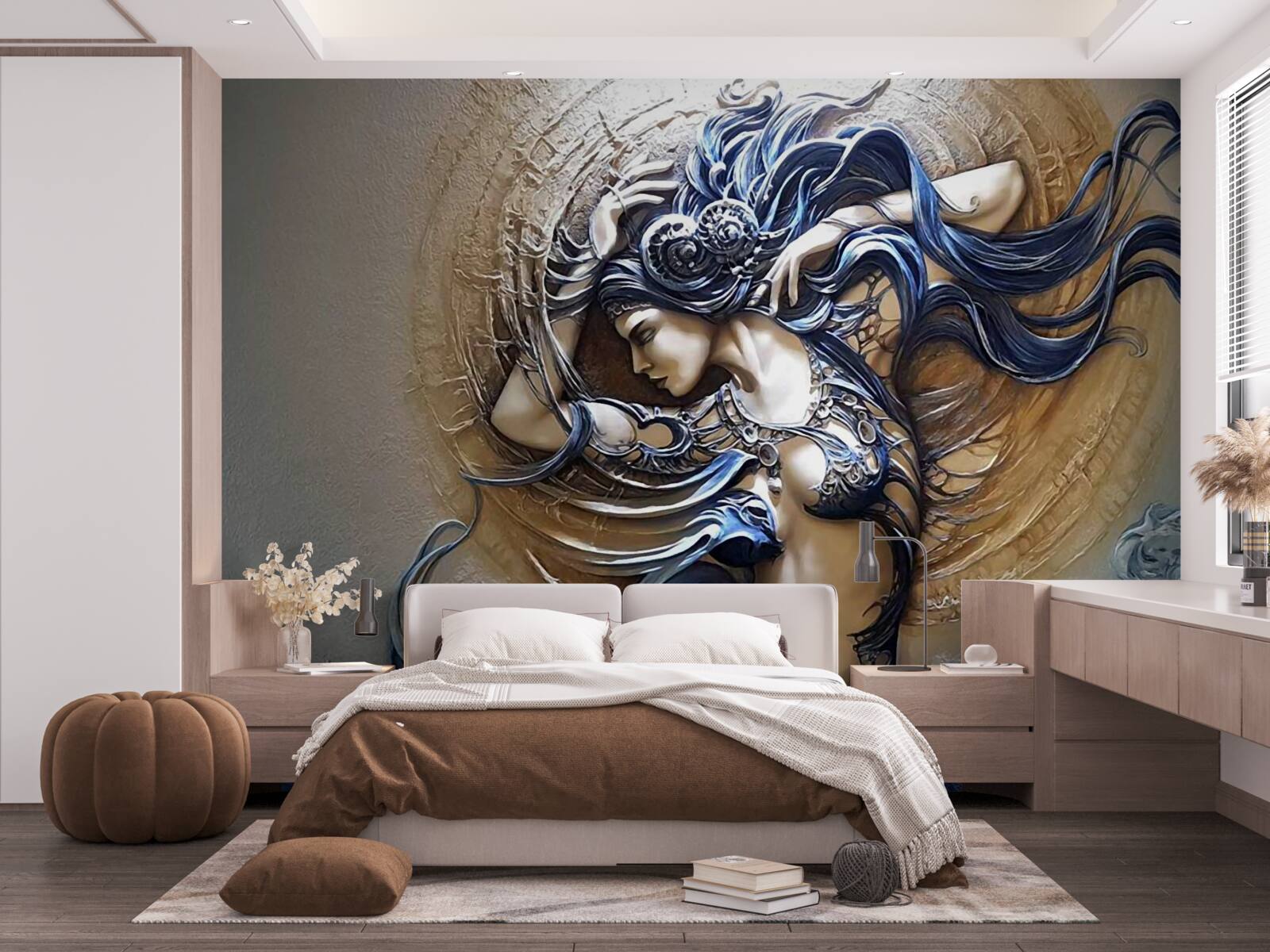 Fototapeta wizerunek dziewczynki w jasnych kolorach ze słońcem w tle