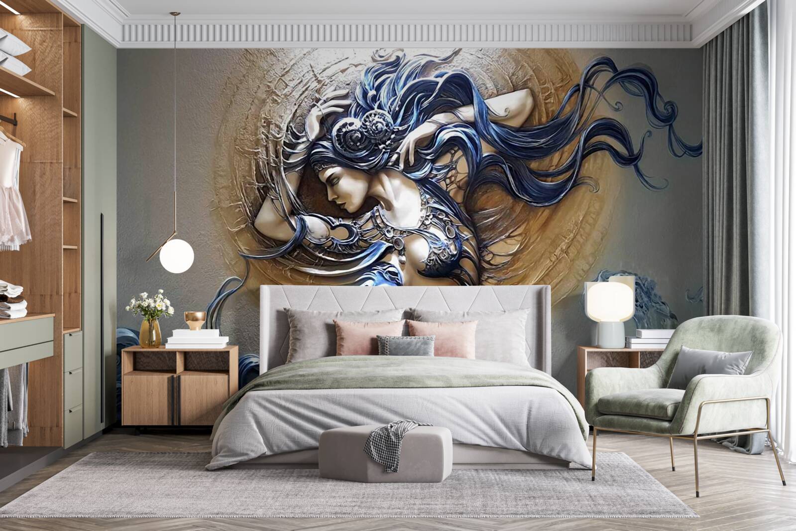 Fototapeta wizerunek dziewczynki w jasnych kolorach ze słońcem w tle