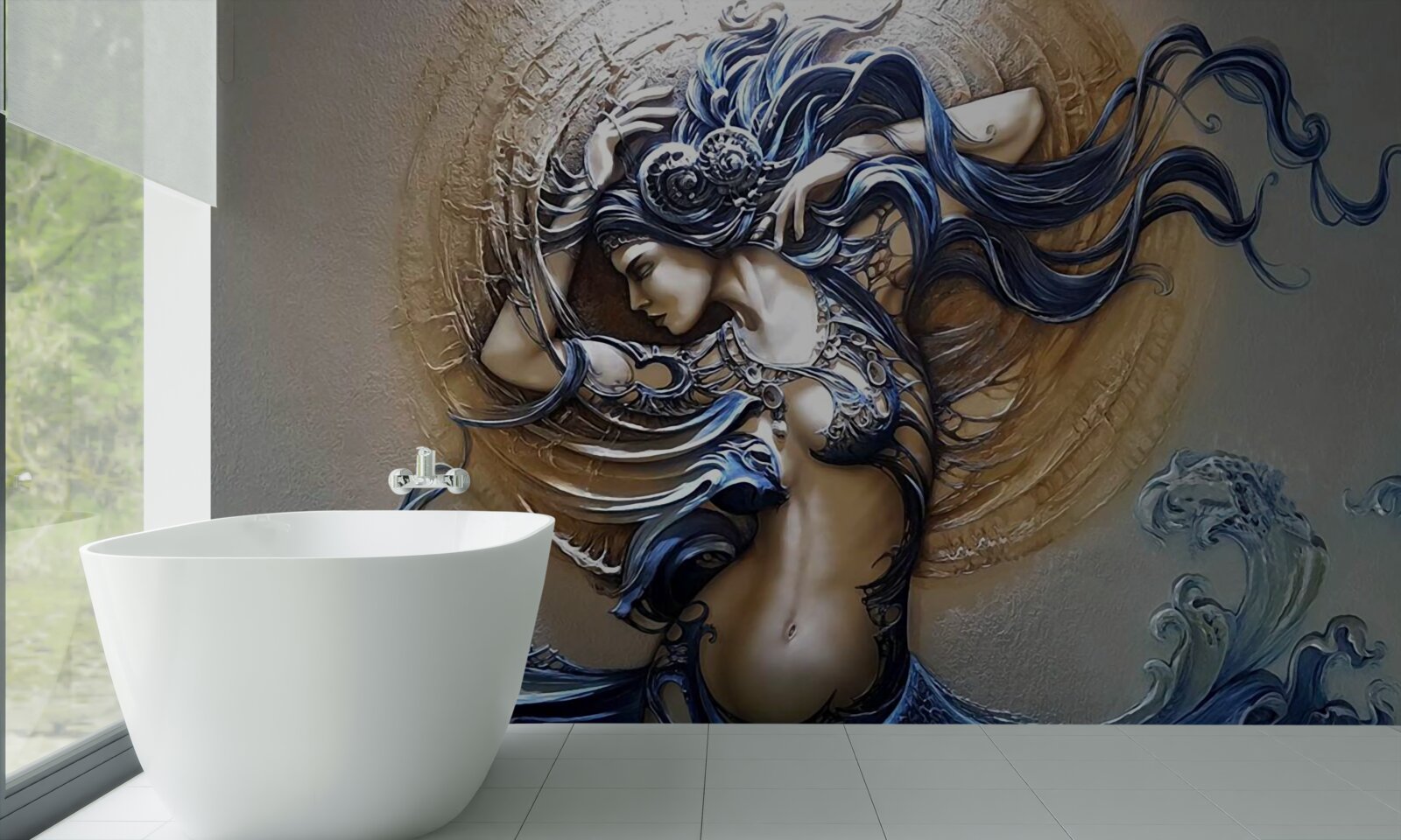 Fototapeta wizerunek dziewczynki w jasnych kolorach ze słońcem w tle