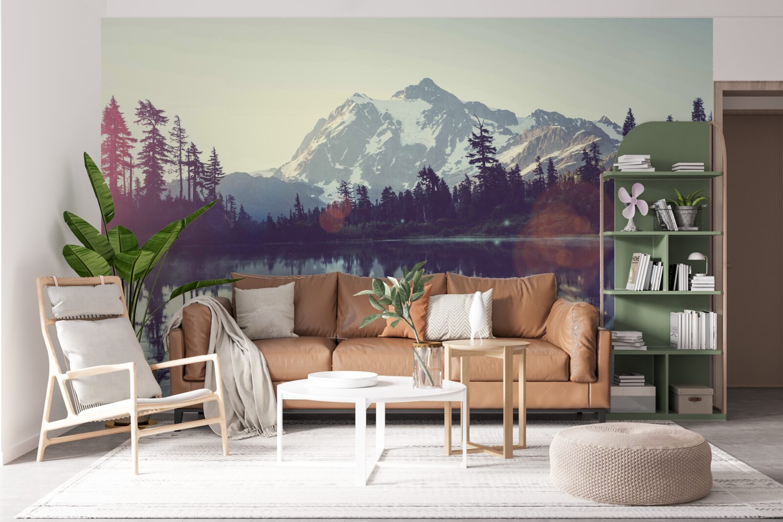 Fototapeta zapierający dech w piersiach widok na góry i lasy odbity w krystalicznie czystej wodzie