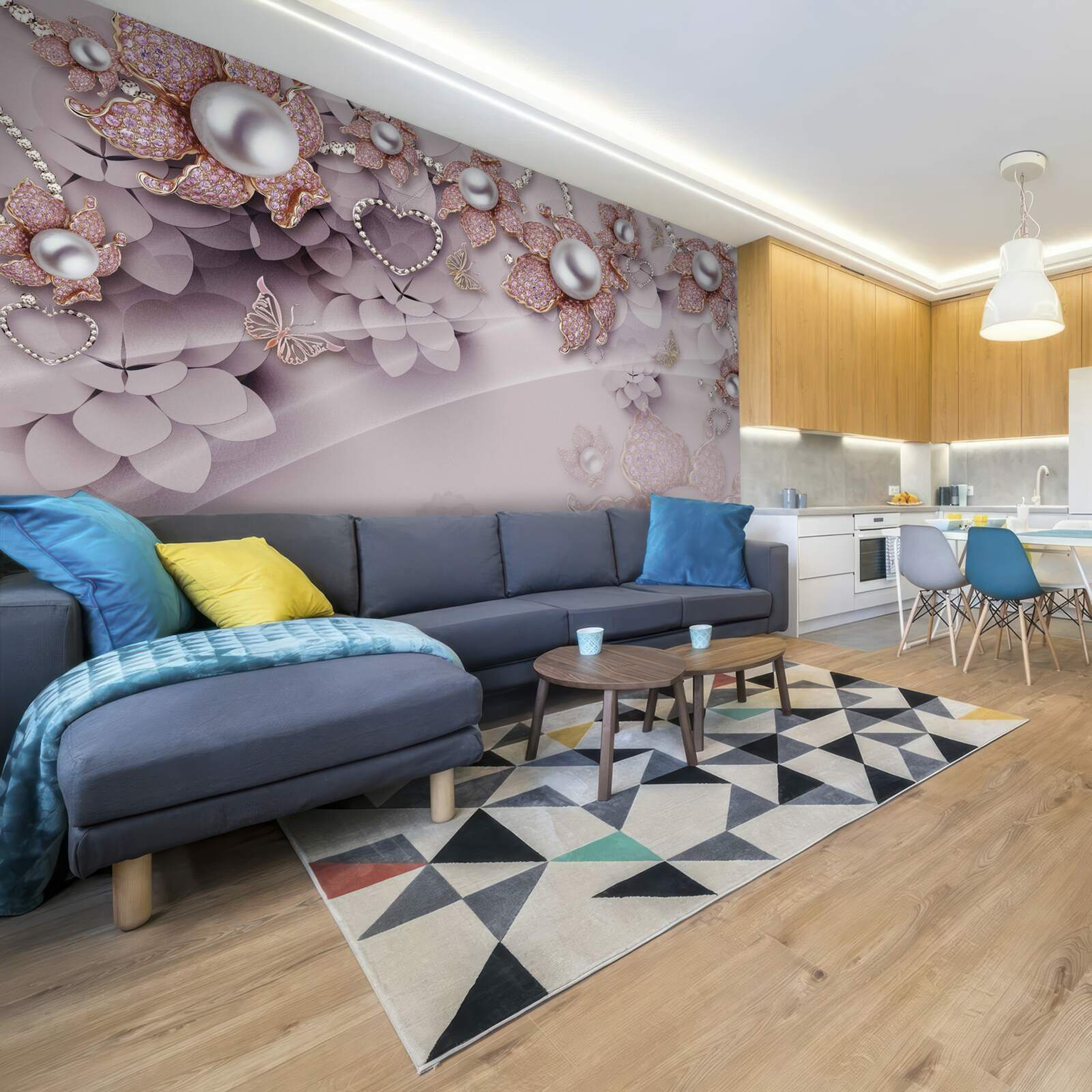 Fototapeta kwiaty abstrakcyjnie utworzone z pereł i kamieni szlachetnych