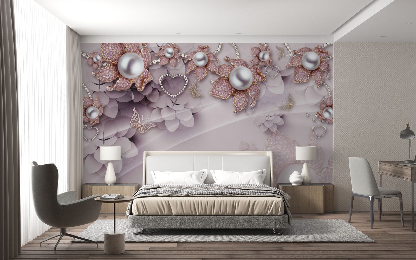 Fototapeta kwiaty abstrakcyjnie utworzone z pereł i kamieni szlachetnych