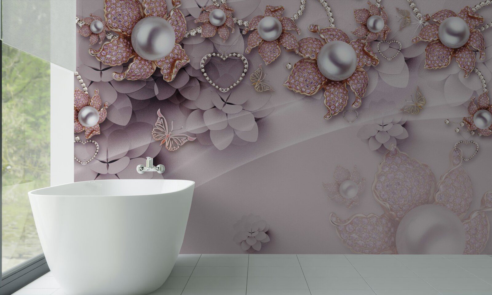 Fototapeta kwiaty abstrakcyjnie utworzone z pereł i kamieni szlachetnych