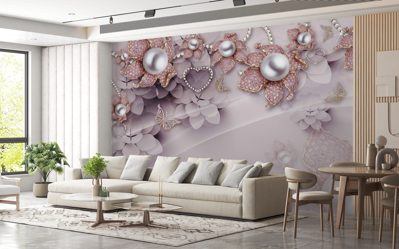 Fototapeta kwiaty abstrakcyjnie utworzone z pereł i kamieni szlachetnych